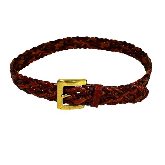 Talbots braided leather belt vintage brass buckle size S reddish brown - Picture 7 of 8